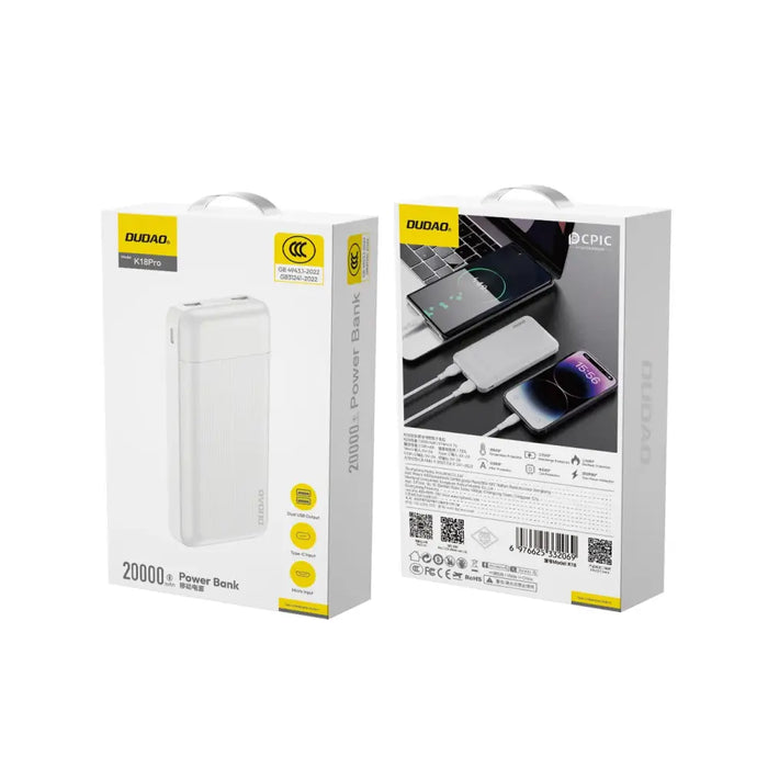 Powerbank Dudao K18 Pro 20000mAh USB-A / USB-C / Micro USB - white - Powerbanks<<<HurtelXML