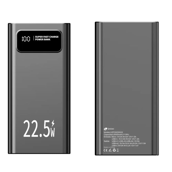 Powerbank LEOTEC LEPOW30W22K Black 30000 mAh - Електроника Телефони и таблети<<<Компютри| Електроника<<<BigBuy&&&Power