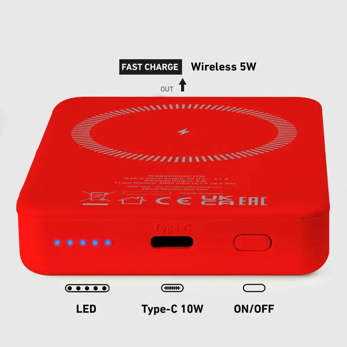 Powerbank SBS TEBB5000MAG1CR 5000 mAh compatible with MagSafe - red - Powerbanks<<<HurtelXML