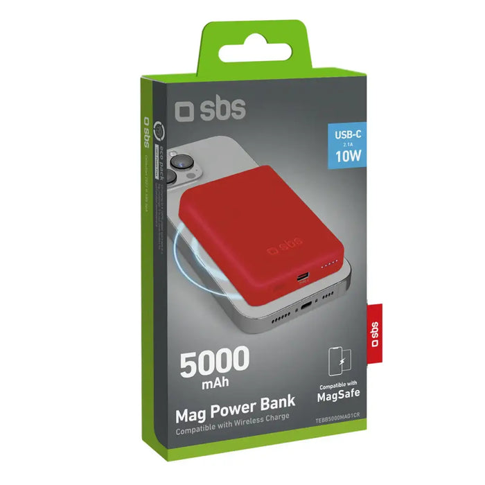 Powerbank SBS TEBB5000MAG1CR 5000 mAh compatible with MagSafe - red - Powerbanks<<<HurtelXML