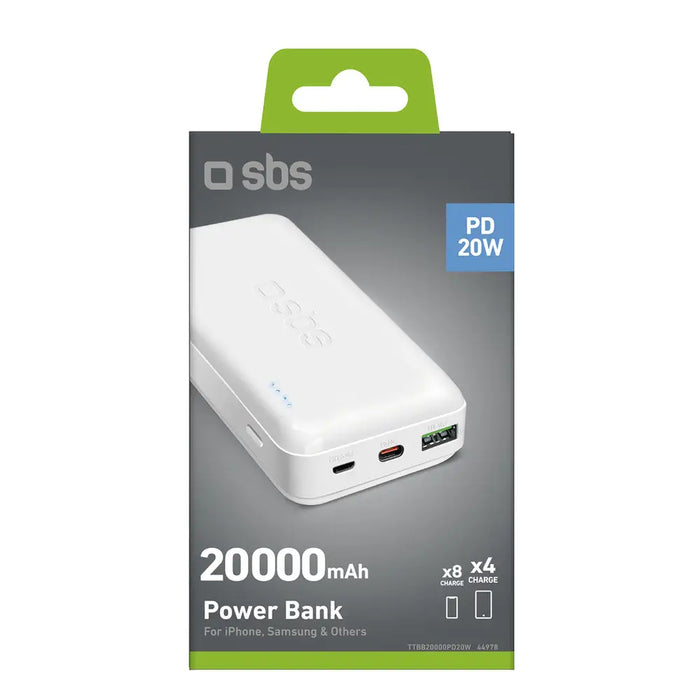 Powerbank SBS TTBB20000PD20W 20000 mAh 20W Power Delivery with MicroUSB USB-C USB-A - white