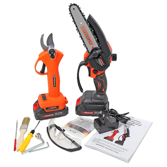 BATTERY SET MINI SAW AND VINE SCISSORS PREMIUM 21 V, NUMBER OF BATTERIES 2, 2.00 Ah, BAR LENGTH 15.00 cm