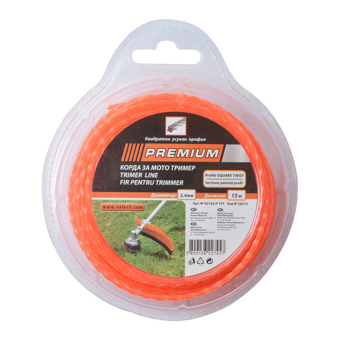 CORD FOR TRIMMER PROFILE TWISTED SQUARE PREMIUM 2.4 MM 15 M