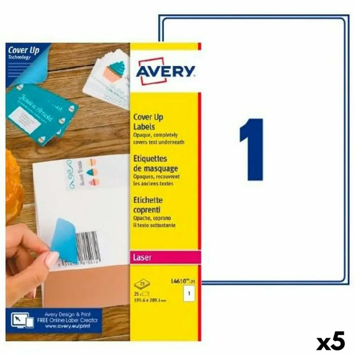 Printer Labels Avery L4610 White 25 Sheets 199,6 x 289,1 mm (5 Units) - Електроника Периферни и резервни