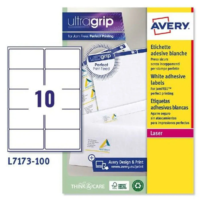 Printer Labels Avery L7173 White 100 Sheets 99,1 x 57 mm (5 Units) - Електроника Периферни и резервни части<<<Компютри|
