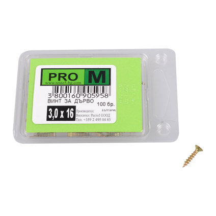 SCREW FOR WOOD 3X16 MM PRO M 100 PCS