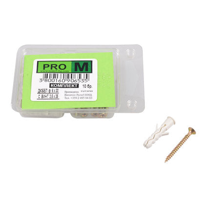 UNIVERSAL DOWEL WITH SCREW F6X30MM 10 PCS PRO M