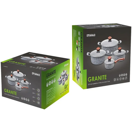 PROMIS Set of pots GRANITE saucepan 16 cm pots 20,24,28 brown handles - Non-electric pots / pansAGD-GAR<<<Home