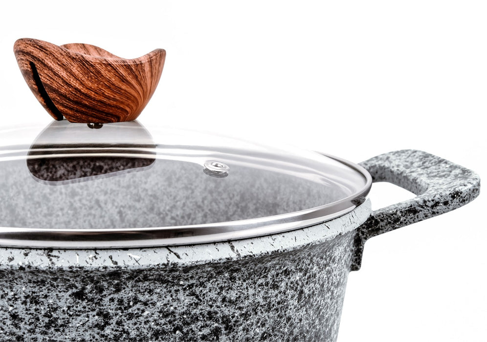 PROMIS Set of pots GRANITE, saucepan 16 cm, pots 20,24,28 brown handles