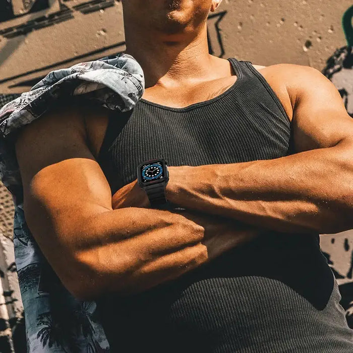 Protect Strap Band for Apple Watch 42/44/45mm Armored Case Strap - Black Blue - Smartwatch straps and cases<<<HurtelXML