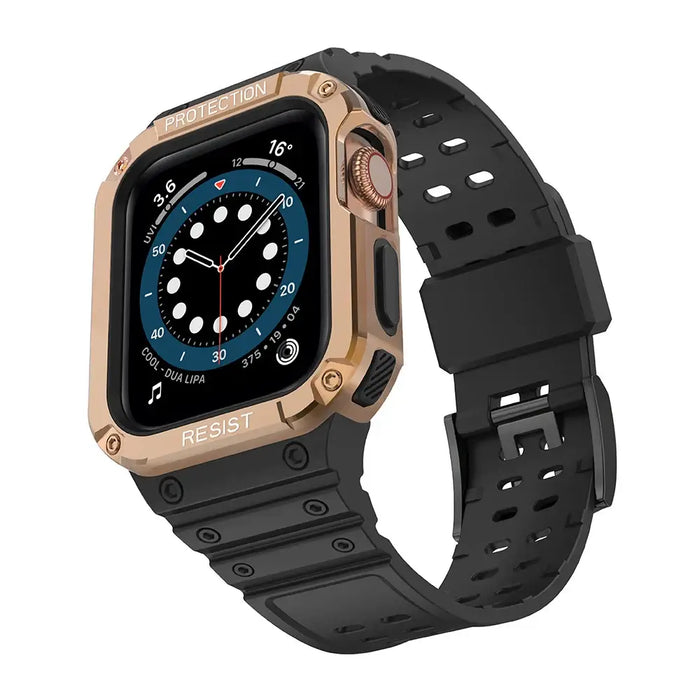 Protect Strap Band for Apple Watch 42/44/45mm Armored Case Strap - Black Rose Gold - Smartwatch straps