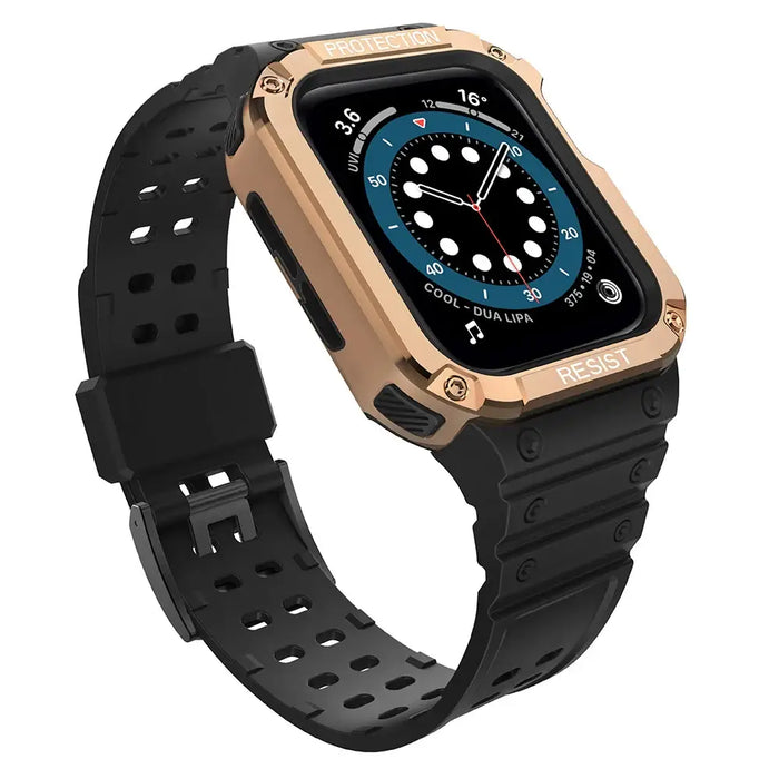 Protect Strap Band for Apple Watch 42/44/45mm Armored Case Strap - Black Rose Gold - Smartwatch straps