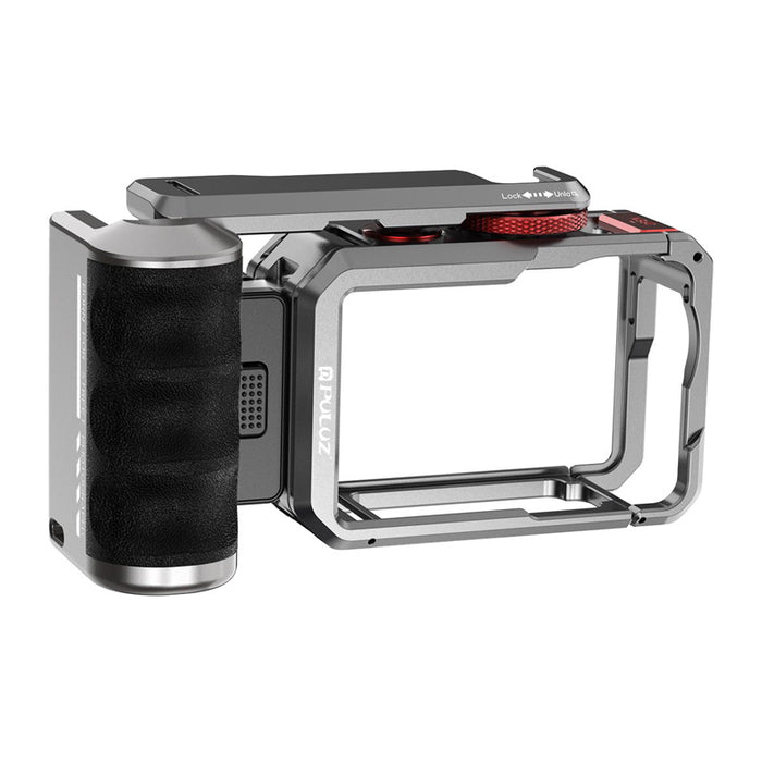 Titanium expansion cage with handle and additional Puluz connections for DJI Osmo Action 6