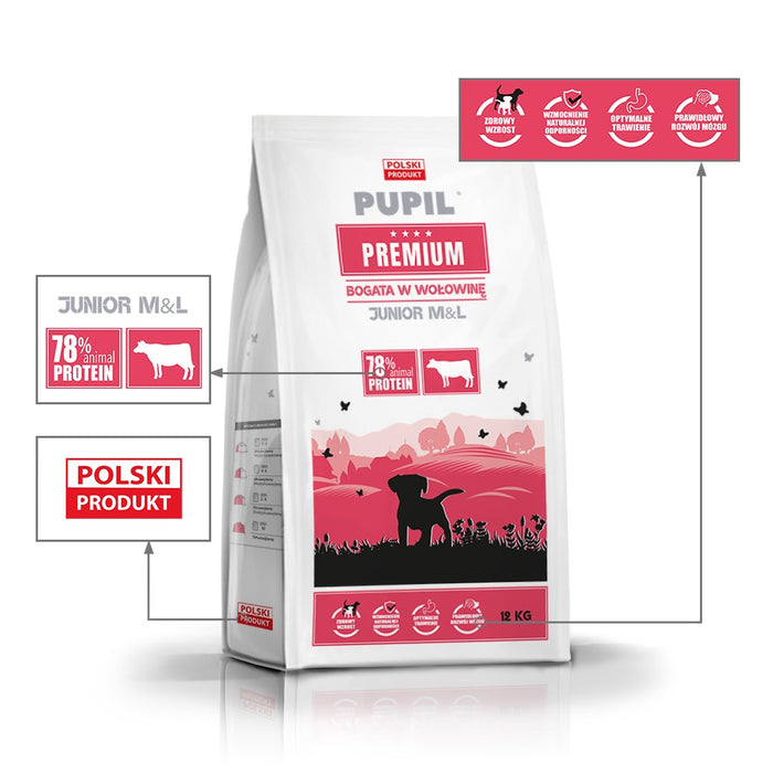 PUPIL Premium Junior Medium and large breeds Rich in beef - dry dog food - 12kg