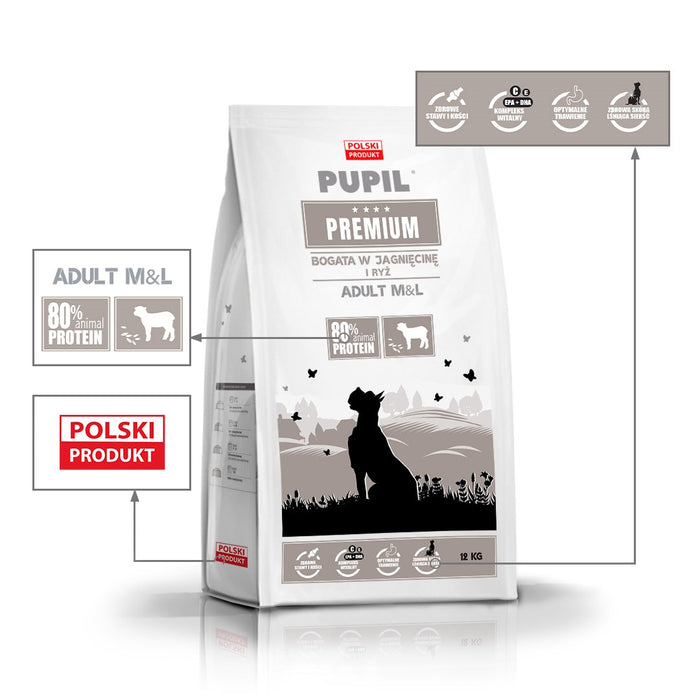PUPIL Premium Medium and large breeds Rich in lamb and rice - dry dog food - 12kg
