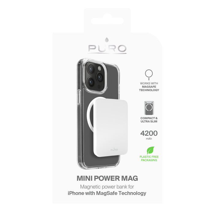 Puro Slim Power Mag 4200mAh Power Bank with MagSafe USB-C - White
