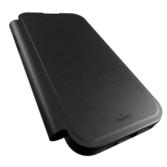 Puro Book Mag MagSafe Leather Case with Flap and Card Slot for iPhone 16 Pro - Black