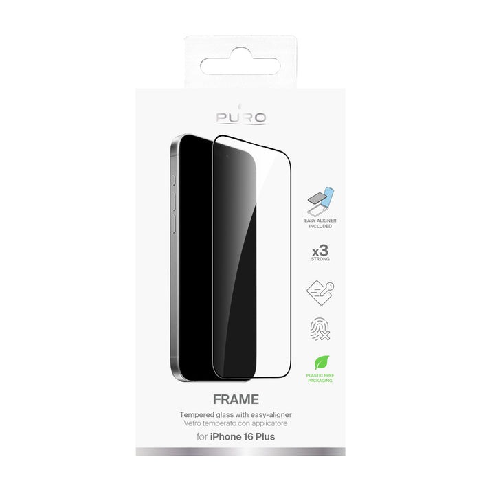 Puro Frame Tempered Glass with frame for iPhone 16 Plus