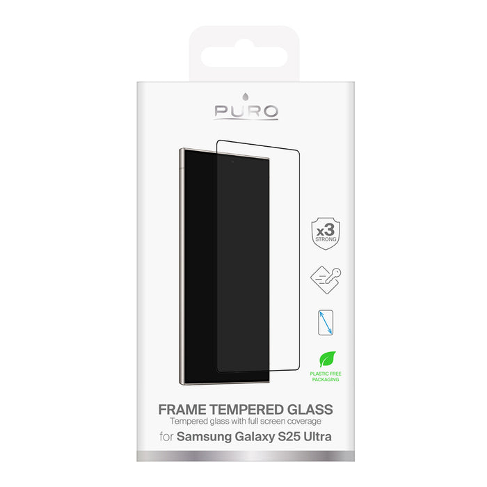 Puro Frame Tempered Glass with Black Frame for Samsung Galaxy S25 Ultra