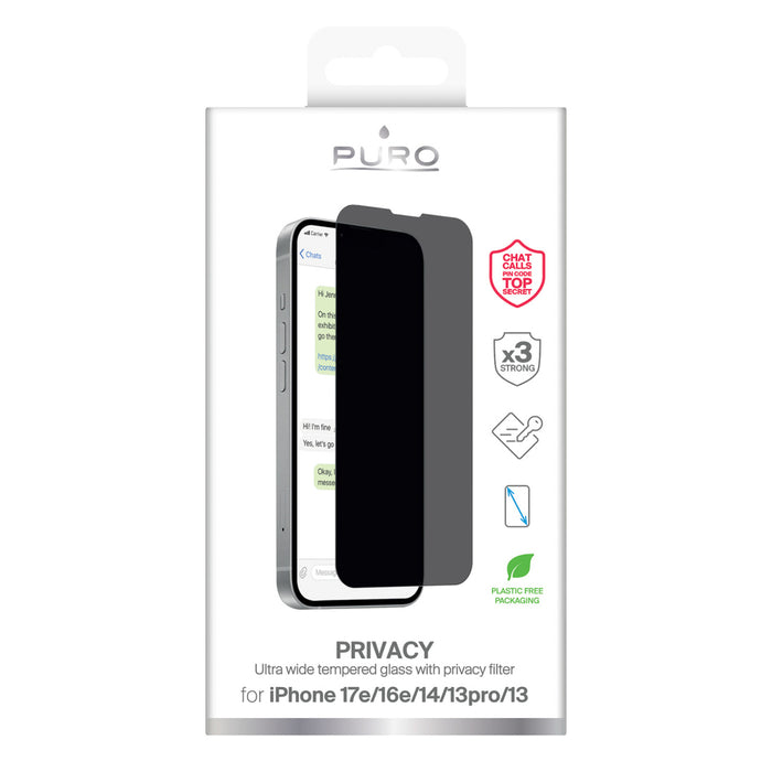 Puro Privacy Tempered Glass for iPhone 16e/17e