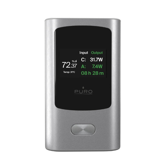 Puro 45W 10000mAh USB-A USB-C Power Bank with Display - Gray