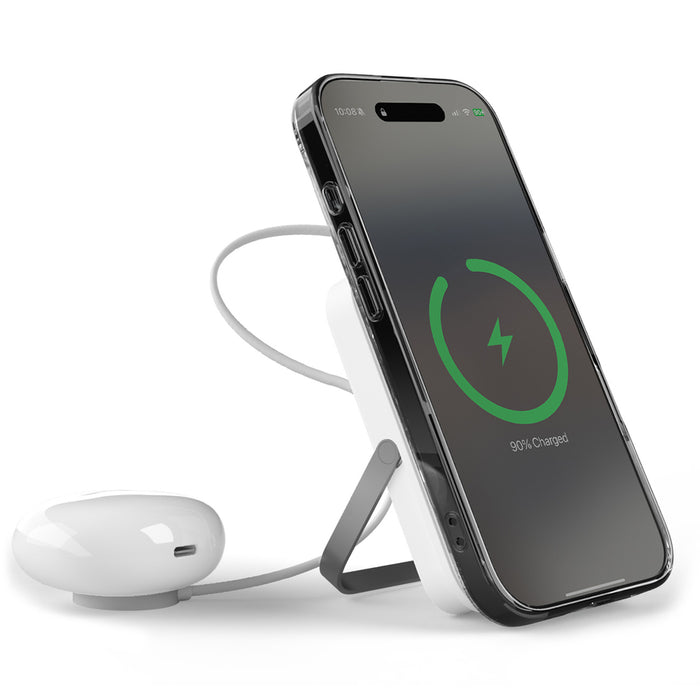 Puro 10000mAh MagSafe Wireless Power Bank with Aluminum Stand - White