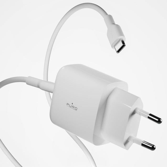 Puro PROLITE 25W USB-A / USB-C wall charger + USB-C - USB-C cable 1.2m - white