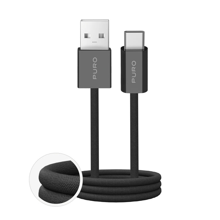 Puro Fabrik 2.0 10W USB-A - USB-C Braided Cable 1.5m - Black