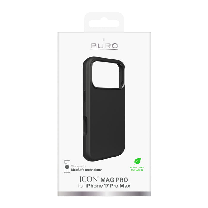 Puro Icon Mag Pro Liquid Silicone Case for iPhone 17 Pro Max, MagSafe Compatible, with Camera Protection and Aluminum Buttons - Black