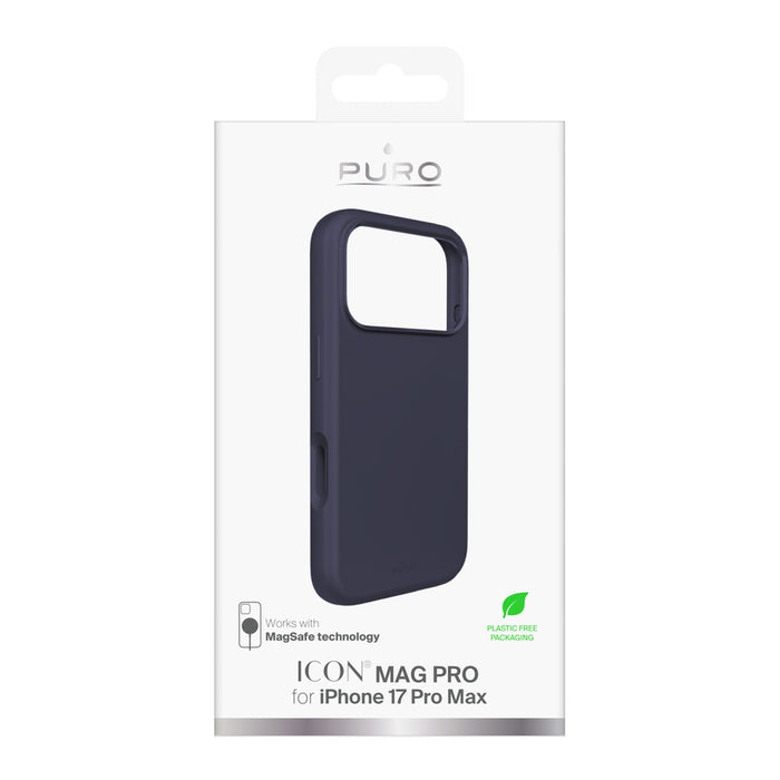 Puro Icon Mag Pro Liquid Silicone Case for iPhone 17 Pro Max, MagSafe Compatible, with Camera Protection and Aluminum Buttons - Dark Blue