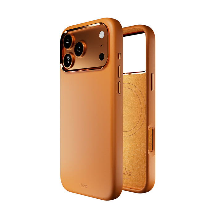 Puro Icon Mag Pro Liquid Silicone Case for iPhone 17 Pro, MagSafe Compatible, with Camera Protection and Aluminum Buttons - Orange