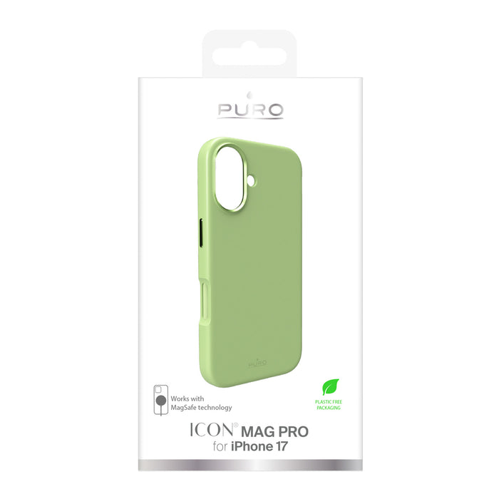 Puro Icon Mag Pro Liquid Silicone Case for iPhone 17, MagSafe Compatible, with Camera Protection and Aluminum Buttons - Green
