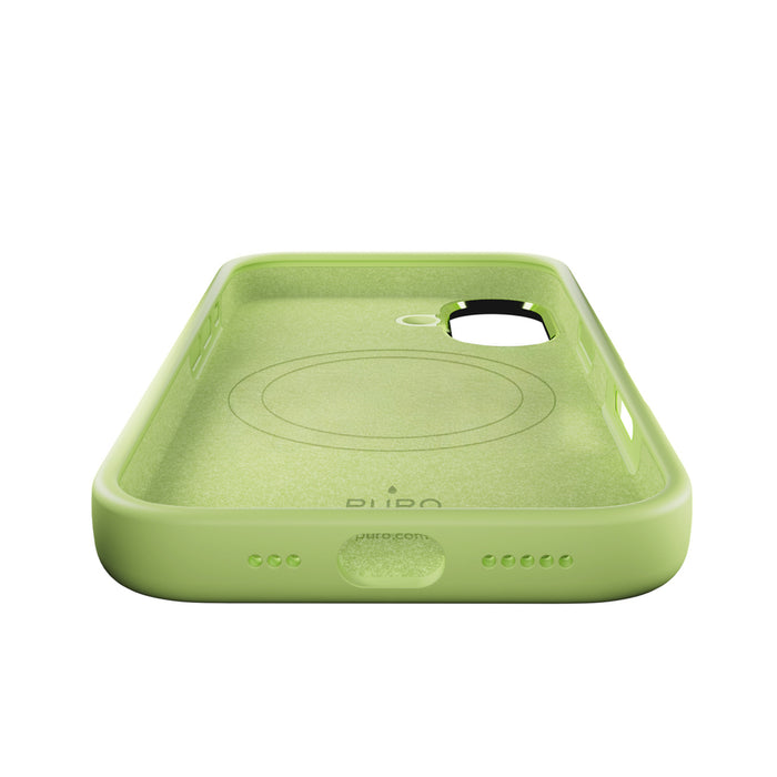 Puro Icon Mag Pro Liquid Silicone Case for iPhone 17, MagSafe Compatible, with Camera Protection and Aluminum Buttons - Green