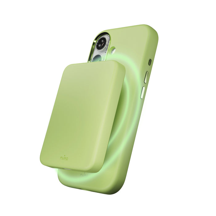 Puro Icon Mag Pro Liquid Silicone Case for iPhone 17, MagSafe Compatible, with Camera Protection and Aluminum Buttons - Green