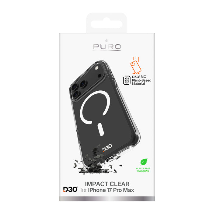 Puro Impact Clear D3O TPU+PC Case Compatible with MagSafe for iPhone 17 Pro Max - Transparent
