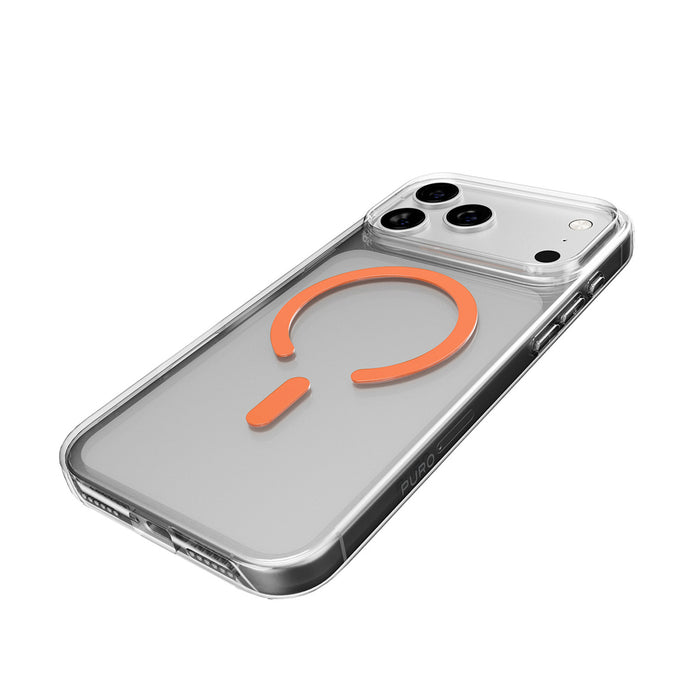 Puro Lite Mag TPU+PC Case Compatible with MagSafe for iPhone 17 Pro Max - Transparent with Orange Ring