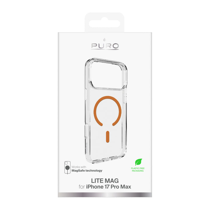 Puro Lite Mag TPU+PC Case Compatible with MagSafe for iPhone 17 Pro Max - Transparent with Orange Ring