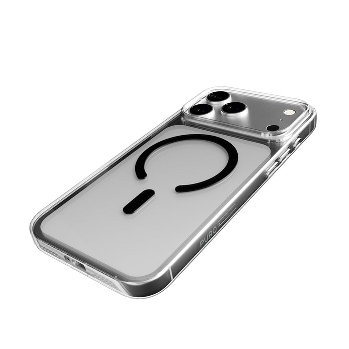 Puro Lite Mag TPU+PC Case Compatible with MagSafe for iPhone 17 Pro - Transparent with Black Ring