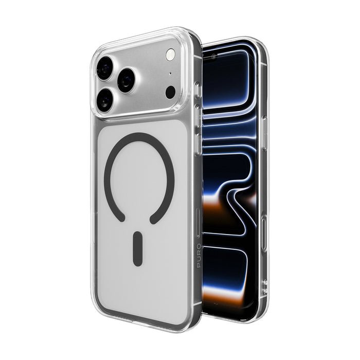 Puro Lite Mag TPU+PC Case Compatible with MagSafe for iPhone 17 Pro - Transparent with Gray Ring