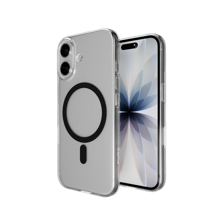 Puro Lite Mag TPU+PC Case Compatible with MagSafe for iPhone 17 - Transparent with Black Ring