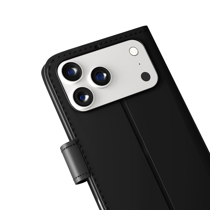 Puro Wallet Stand Case for iPhone 17 Pro Max Made of Eco-Leather, with a Flap, Wallet, and Stand Function - Black