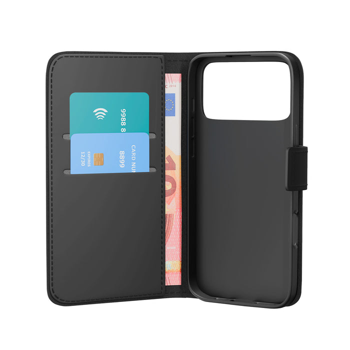 Puro Wallet Stand Case for iPhone 17 Pro Max Made of Eco-Leather, with a Flap, Wallet, and Stand Function - Black