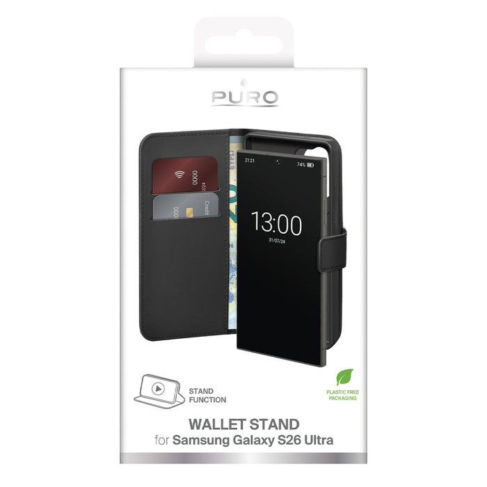 Puro Eco-Leather Case for Samsung Galaxy S26 Ultra with Wallet - Black
