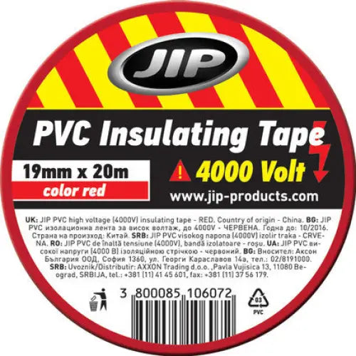 PVC INSULATING TAPE JIP RED 20 M - Изолационни материали<<<Електроматериали<<<Строителни