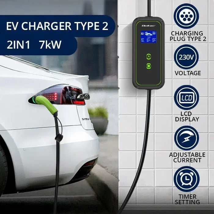 Qoltec Mobile charger for EV cars 2-in-1 Type 2 7kW 230V CEE 3 PIN - Mobile chargersLPE-LAM<<<Charging electric