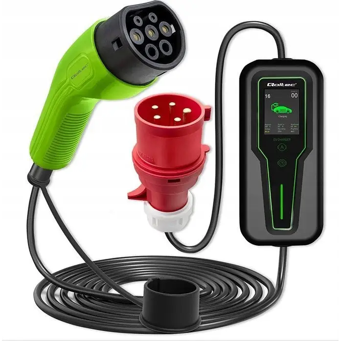 Qoltec Mobile EV Charger with 2-in-1 Type 2 SCHUKO 3.5kW 230V LCD Portable Wallbox 5m - Mobile