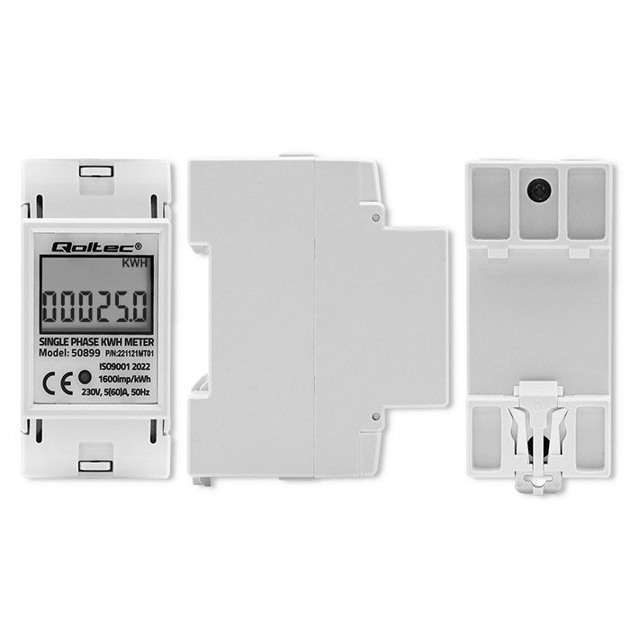 Qoltec 50899 Single phase electronic energy consumption meter | 230 V | LCD | 2P | DIN rail