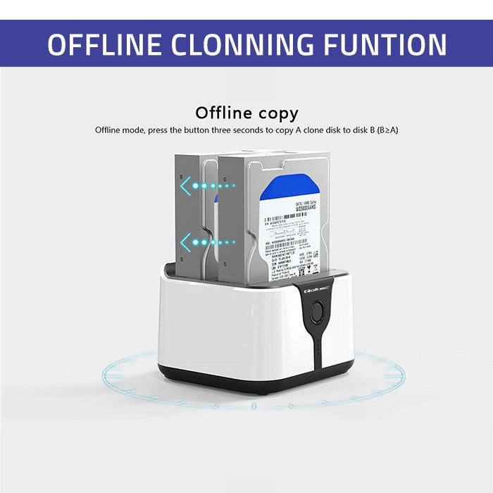 Qoltec 50309 HDD SSD 2.5" 3.5" docking station | SATA III | USB 3.0 | Super speed 5Gb/s | with Clonning function