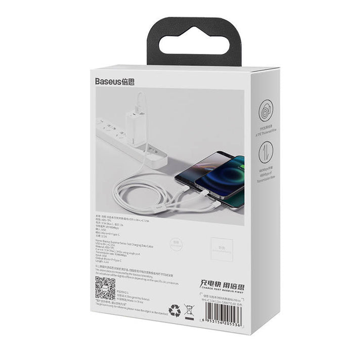 Quick Charge USB to M + L + C Baseus Superior Data 3.5A 1m (White) - Combo Cables<<<USB cables<<<GSM