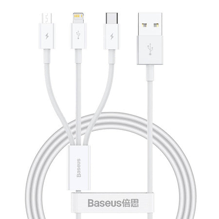 Quick Charge USB to M + L + C Baseus Superior Data 3.5A 1m (White) - Combo Cables<<<USB cables<<<GSM